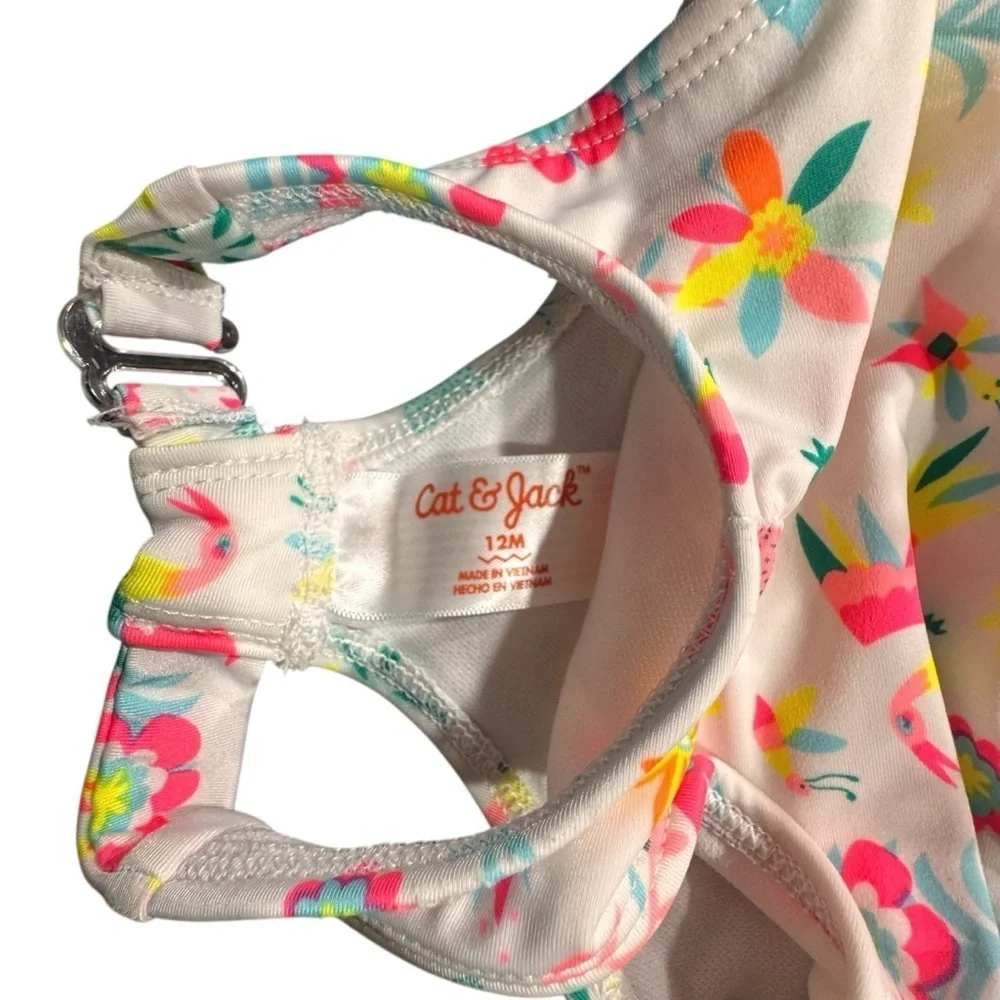 Cat & Jack Toddler Girls' Shapes One Piece Swimsuit, White Multicolor 12 Months